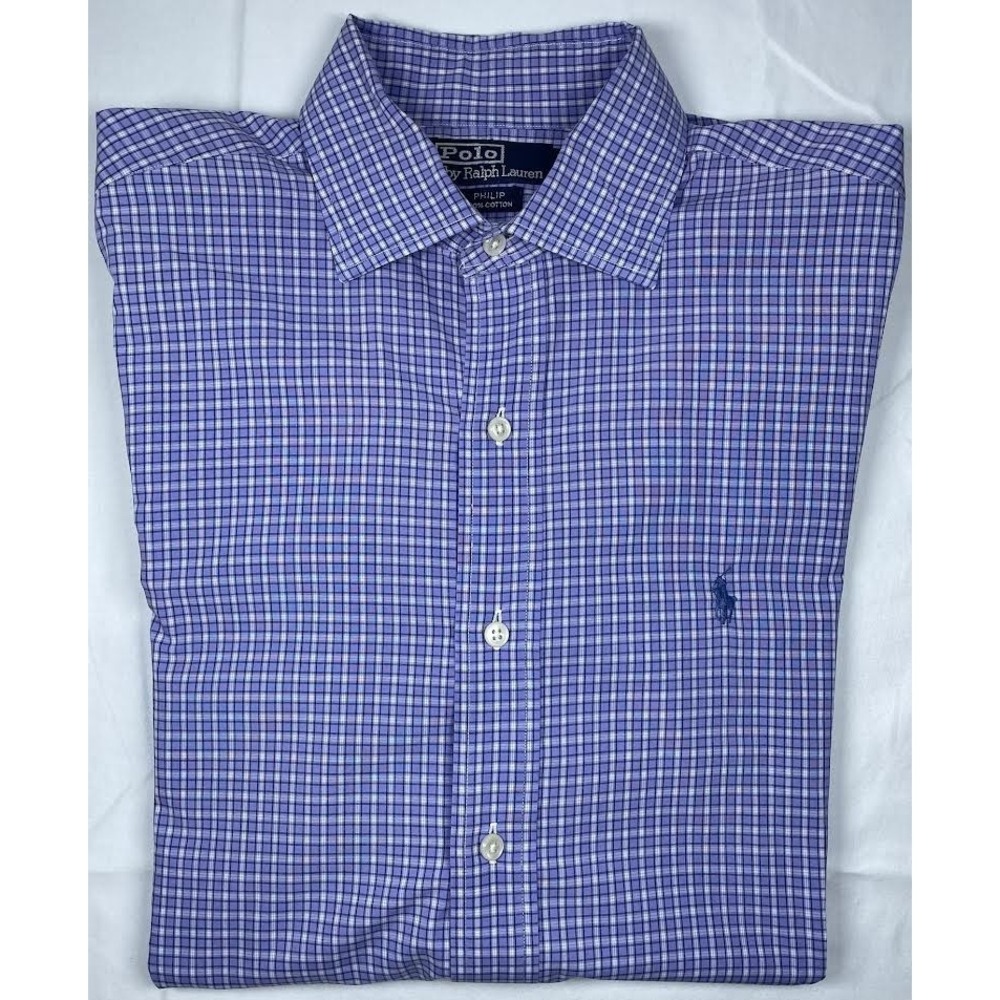 Polo Ralph Lauren Philip Shirt Button Front Purple Plaid Cotton Men's 15.5 32/33